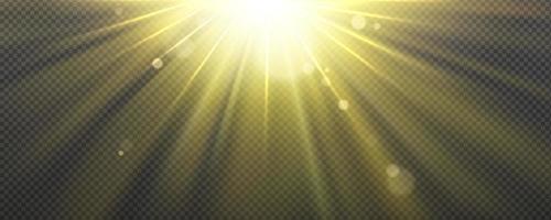 zon licht effect met geel stralen en lens schittering vector