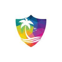 strand en palm boom vector logo. reizen en toerisme teken.