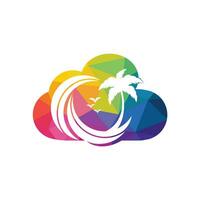 wolk strand en palm boom vector logo. reizen en toerisme teken.