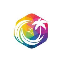 strand en palm boom vector logo. reizen en toerisme teken.