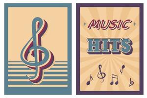 retro muziek- poster met musical notities, treble sleutel, belettering. vector illustratie