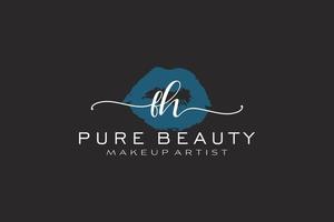 eerste fh waterverf lippen premade logo ontwerp, logo voor bedenken artiest bedrijf branding, blozen schoonheid winkel logo ontwerp, schoonschrift logo met creatief sjabloon. vector