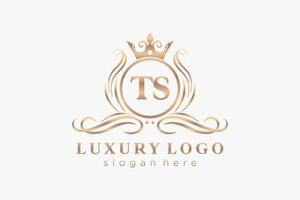 eerste ts brief Koninklijk luxe logo sjabloon in vector kunst voor restaurant, royalty, boetiek, cafe, hotel, heraldisch, sieraden, mode en andere vector illustratie.