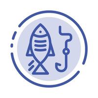 visvangst vis haak jacht- blauw stippel lijn lijn icoon vector