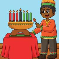 kwanzaa jongen verlichting kinara gekleurde tekenfilm vector