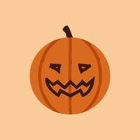 halloween pompoen jack-o-lantern emoticon, schattig oranje gezicht emote met gesneden glimlach, oktober vakantie jack O lantaarn geïsoleerd vector. vector