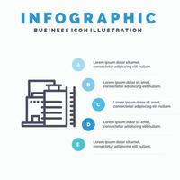 gebouw bouw fabriek industrie lijn icoon met 5 stappen presentatie infographics achtergrond vector