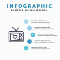 televisie liefde Valentijn film lijn icoon met 5 stappen presentatie infographics achtergrond vector