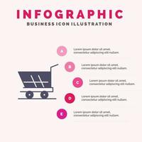 kar trolley boodschappen doen kopen solide icoon infographics 5 stappen presentatie achtergrond vector