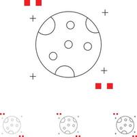 astronomie maan ruimte stoutmoedig en dun zwart lijn icoon reeks vector