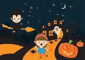 kinderen gekleed in halloween luxe jurk naar Gaan truc of behandelen. gelukkig halloween. sjabloon voor reclame brochure. vector