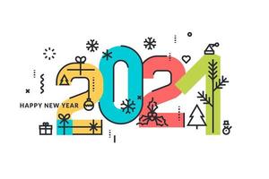 kleurrijk nieuwjaarsontwerp voor 2021 met vakantiepictogrammen vector