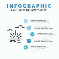 zon helderheid licht voorjaar lijn icoon met 5 stappen presentatie infographics achtergrond vector