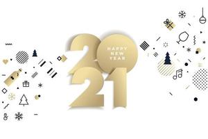 gouden papieren kunst 2021 vakantieontwerp en pictogrammen vector