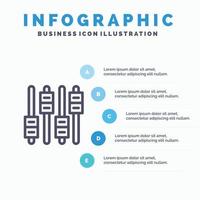 equalizer geluid audio volume lijn icoon met 5 stappen presentatie infographics achtergrond vector