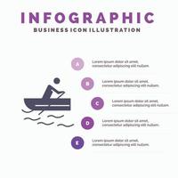 boot roeien opleiding water solide icoon infographics 5 stappen presentatie achtergrond vector