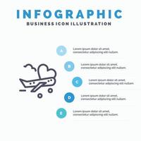 vlieg vliegtuig vlak luchthaven lijn icoon met 5 stappen presentatie infographics achtergrond vector