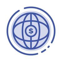 wereld wereldbol internet dollar blauw stippel lijn lijn icoon vector