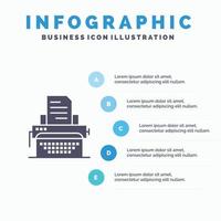 schrijfmachine typen document publiceren solide icoon infographics 5 stappen presentatie achtergrond vector