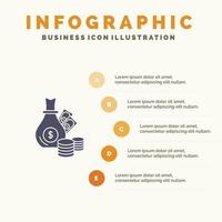 geld bank bedrijf munten goud solide icoon infographics 5 stappen presentatie achtergrond vector