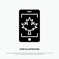 mobiel cel Canada blad solide glyph icoon vector