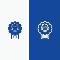 Pasen lam schapen voorjaar lijn en glyph solide icoon blauw banier lijn en glyph solide icoon blauw banier vector