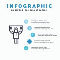 ventilator sport ondersteuning supporter lijn icoon met 5 stappen presentatie infographics achtergrond vector