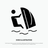 surfer surfing water wind sport solide glyph icoon vector