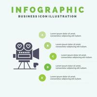 camera film video camera liefde Valentijn solide icoon infographics 5 stappen presentatie achtergrond vector