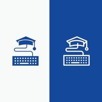 sleutel toetsenbord onderwijs diploma uitreiking lijn en glyph solide icoon blauw banier vector