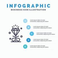 diamant liefde hart bruiloft lijn icoon met 5 stappen presentatie infographics achtergrond vector