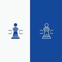 schaak voordeel bedrijf figuren spel strategie tactiek lijn en glyph solide icoon blauw banier lijn en vector