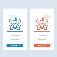 hand- liefde hart bruiloft blauw en rood downloaden en kopen nu web widget kaart sjabloon vector
