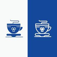 thee koffie kop Ierland lijn en glyph solide icoon blauw banier lijn en glyph solide icoon blauw banier vector