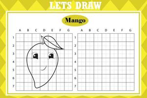 trek schattig mango. rooster kopiëren werkblad. leerzaam kinderen spel. tekening werkzaamheid voor peuters en kinderen. vector vakantie tekening praktijk werkblad.