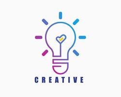 creatief idee logo ontwerp sjabloon. lijn kunst stijl logo. lamp en liefde illustratie vector