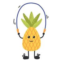 schattig ananas springen touw. sport, hobby's, oefening. vector ananas in kawaii stijl. sport- gezond ananas. de concept van aan het doen sport.ananas karakter.