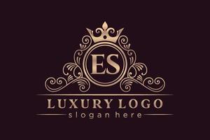 es eerste brief goud kalligrafische vrouwelijk bloemen hand- getrokken heraldisch monogram antiek wijnoogst stijl luxe logo ontwerp premie vector