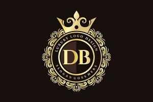 db eerste brief goud kalligrafische vrouwelijk bloemen hand- getrokken heraldisch monogram antiek wijnoogst stijl luxe logo ontwerp premie vector