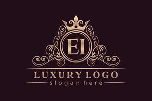 ei eerste brief goud kalligrafische vrouwelijk bloemen hand- getrokken heraldisch monogram antiek wijnoogst stijl luxe logo ontwerp premie vector