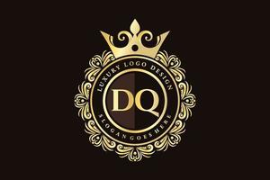 dq eerste brief goud kalligrafische vrouwelijk bloemen hand- getrokken heraldisch monogram antiek wijnoogst stijl luxe logo ontwerp premie vector