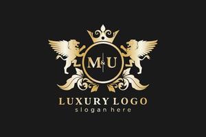 eerste mu brief leeuw Koninklijk luxe logo sjabloon in vector kunst voor restaurant, royalty, boetiek, cafe, hotel, heraldisch, sieraden, mode en andere vector illustratie.