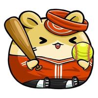 schattig hamster softbal speler beroep vector illustratie