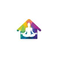 yoga huis vector logo ontwerp. menselijk houding en huis icoon.