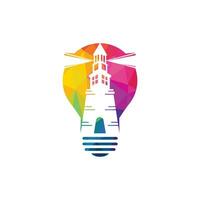 vuurtoren en licht lamp vector logo ontwerp. creatief vuurtoren icoon logo ontwerp vector sjabloon illustratie.