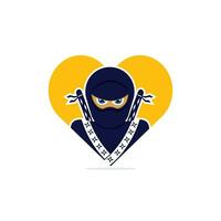 Ninja liefde vector logo ontwerp. Ninja hart vorm vector ontwerp.