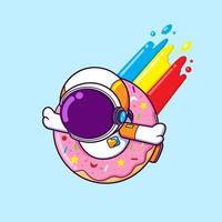 de astronaut is spelen met donut en vallend in met regenboog kleur vector