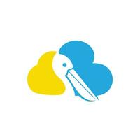 pelikaan en wolk vector logo ontwerp. vector illustratie embleem van pelikaan dier en wolk icoon.