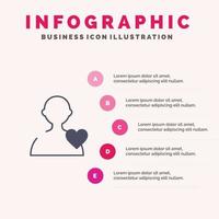 gebruiker liefde hart solide icoon infographics 5 stappen presentatie achtergrond vector