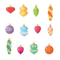 Kerstmis speelgoed en ballen van divers vormen. een reeks van pictogrammen in tekenfilm stijl. vector. vector